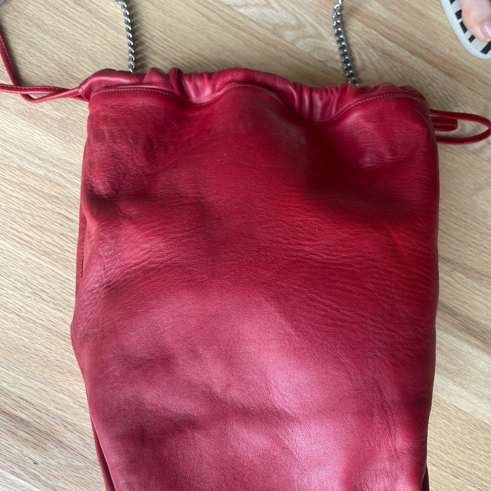 Saint Laurent Lambskin Teddy Drawstring Bag Eros Red - Picture 6 of 16